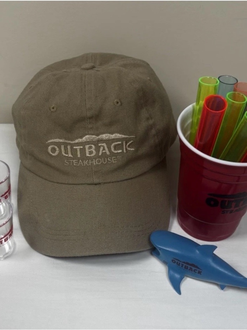 Outback Steakhouse Promo Lot~Employee Hat, Cup,Shark,Drink Hanger Shots,TR tubes